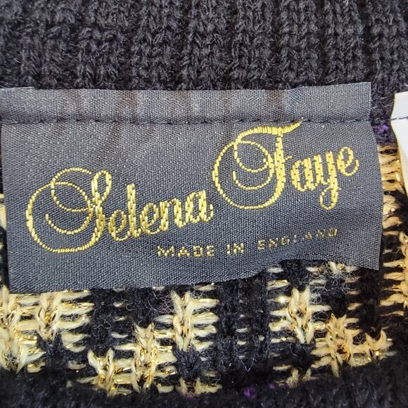 Vintage Selena Faye Sweater Size L Black and Metallic Gold Sweater 80s - Picture 3 of 8